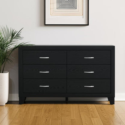 58" Black Wood Six Drawer Double Dresser HomeRoots