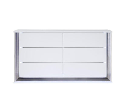 61" White Wood Lighted Six Drawer Double Dresser HomeRoots