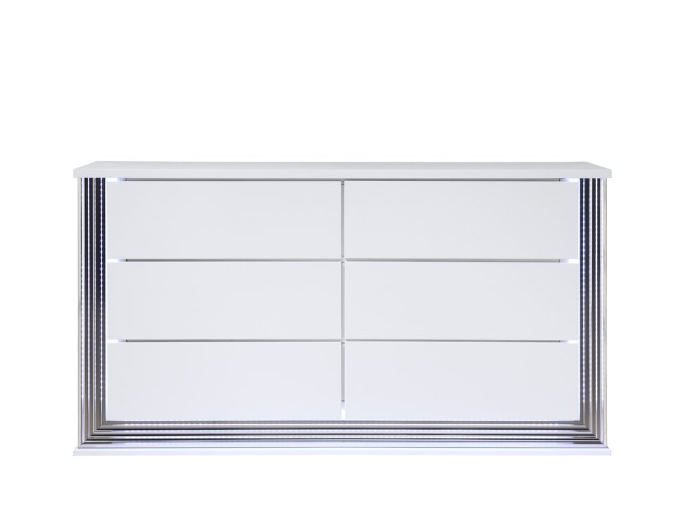61" White Wood Lighted Six Drawer Double Dresser HomeRoots