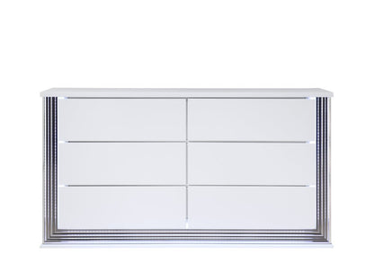 61" White Wood Lighted Six Drawer Double Dresser HomeRoots