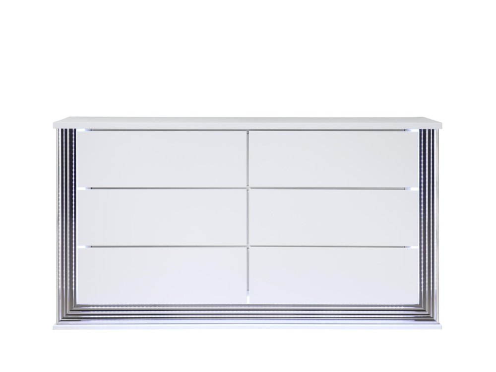 61" White Wood Lighted Six Drawer Double Dresser HomeRoots
