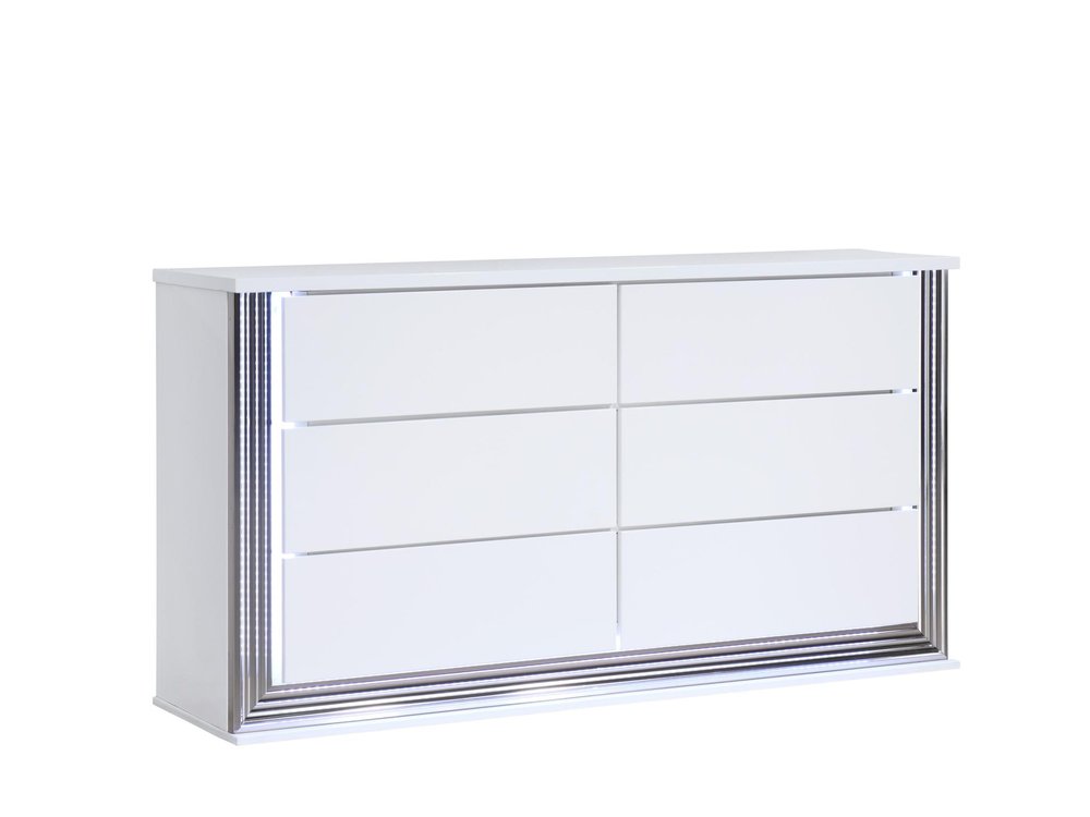 61" White Wood Lighted Six Drawer Double Dresser HomeRoots