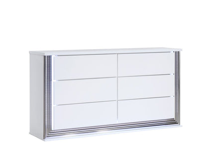 61" White Wood Lighted Six Drawer Double Dresser HomeRoots