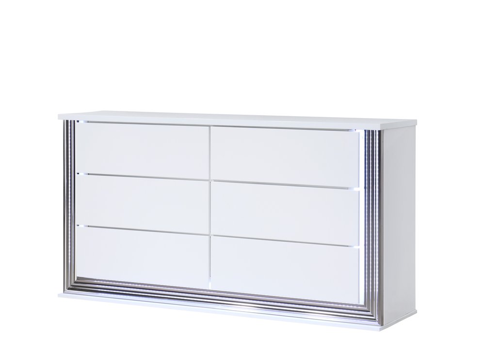 61" White Wood Lighted Six Drawer Double Dresser HomeRoots