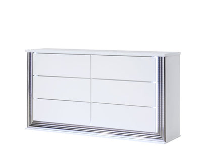 61" White Wood Lighted Six Drawer Double Dresser HomeRoots