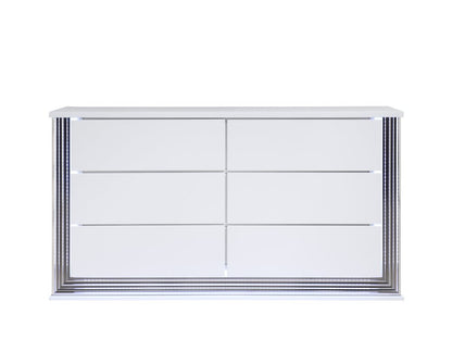 61" White Wood Lighted Six Drawer Double Dresser HomeRoots