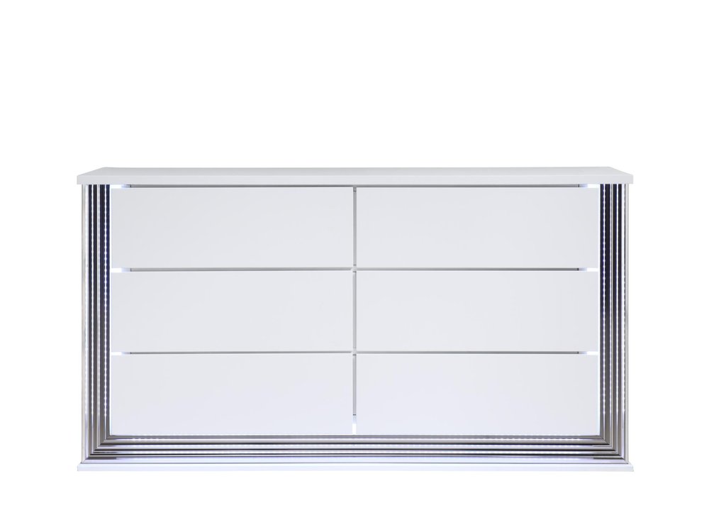 61" White Wood Lighted Six Drawer Double Dresser — view 5