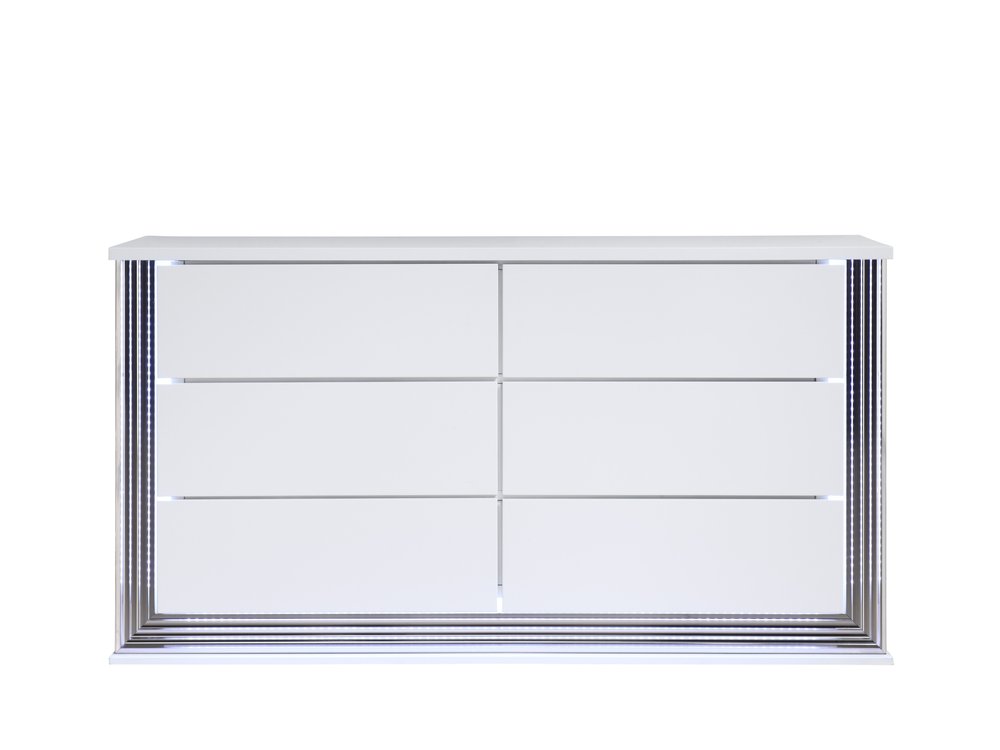 61" White Wood Lighted Six Drawer Double Dresser HomeRoots