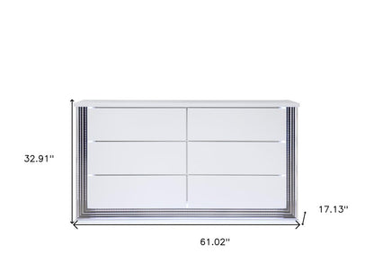 61" White Wood Lighted Six Drawer Double Dresser HomeRoots