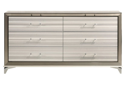 64" White And Silver Wood Six Drawer Double Dresser HomeRoots