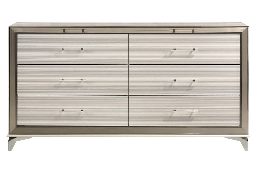 64" White And Silver Wood Six Drawer Double Dresser — view 1