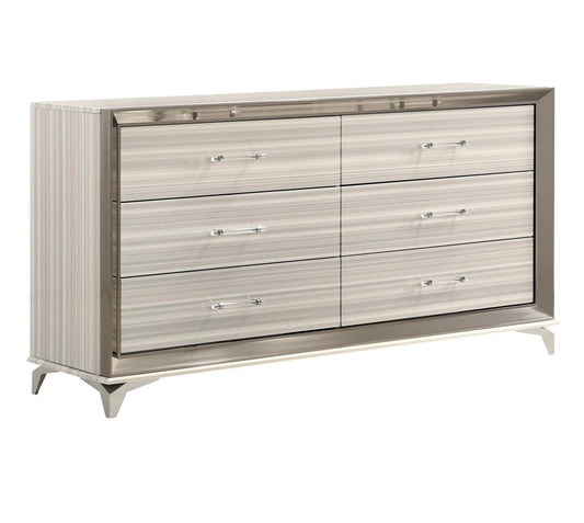 64" White And Silver Wood Six Drawer Double Dresser