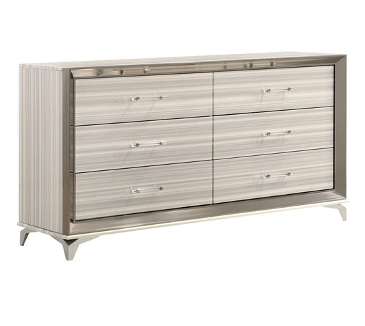 64" Silver And White Wood Six Drawer Double Dresser