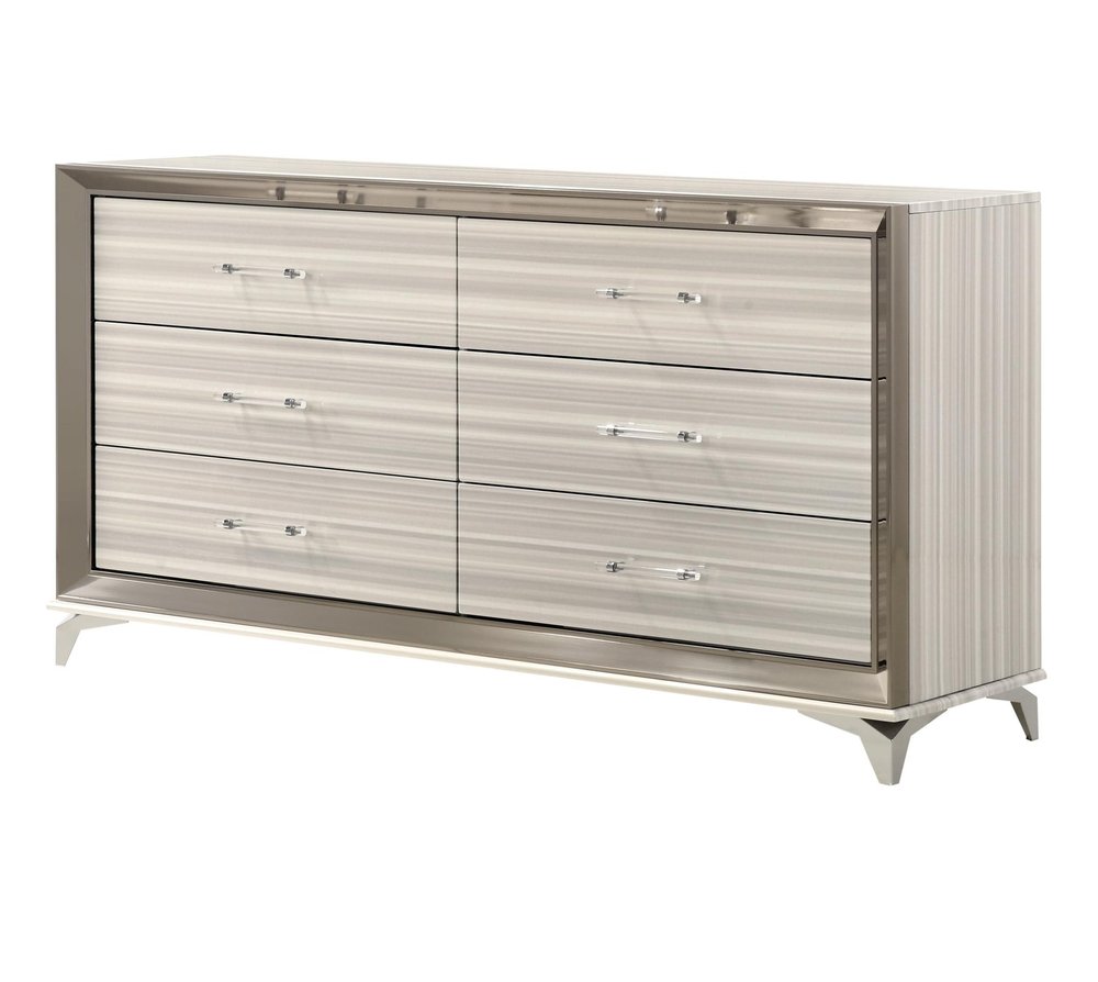 64" White And Silver Wood Six Drawer Double Dresser — view 3