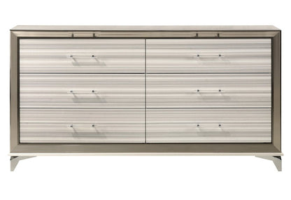 64" White And Silver Wood Six Drawer Double Dresser