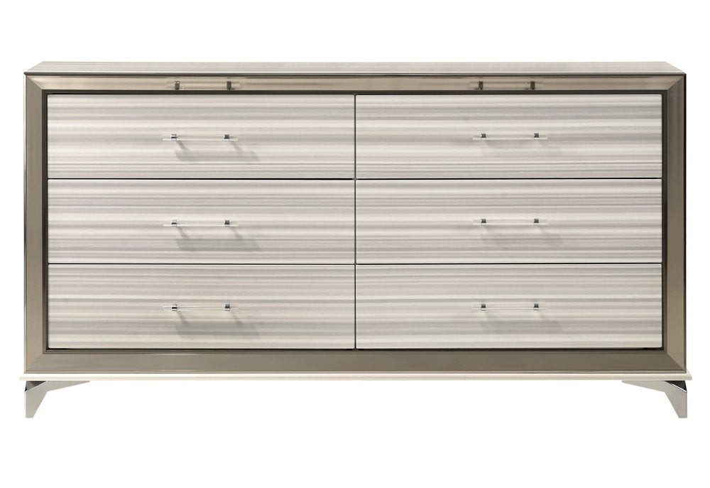 64" White And Silver Wood Six Drawer Double Dresser HomeRoots
