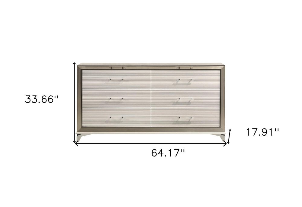 64" White And Silver Wood Six Drawer Double Dresser — view 6