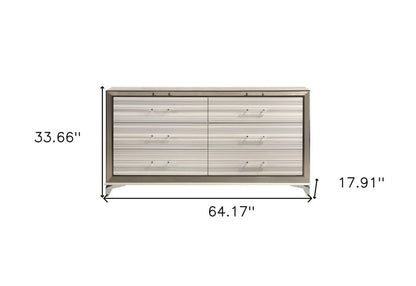 64" White And Silver Wood Six Drawer Double Dresser HomeRoots