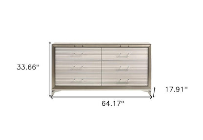 64" White And Silver Wood Six Drawer Double Dresser HomeRoots