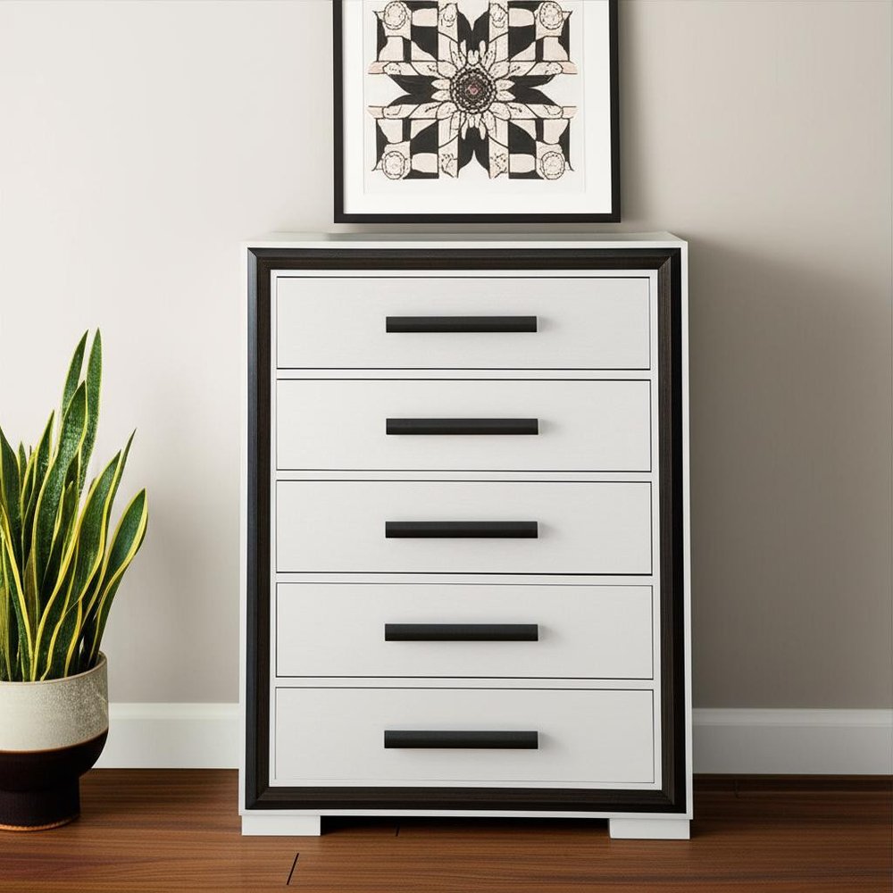 48" Gray And Black Wood Five Drawer Dresser HomeRoots