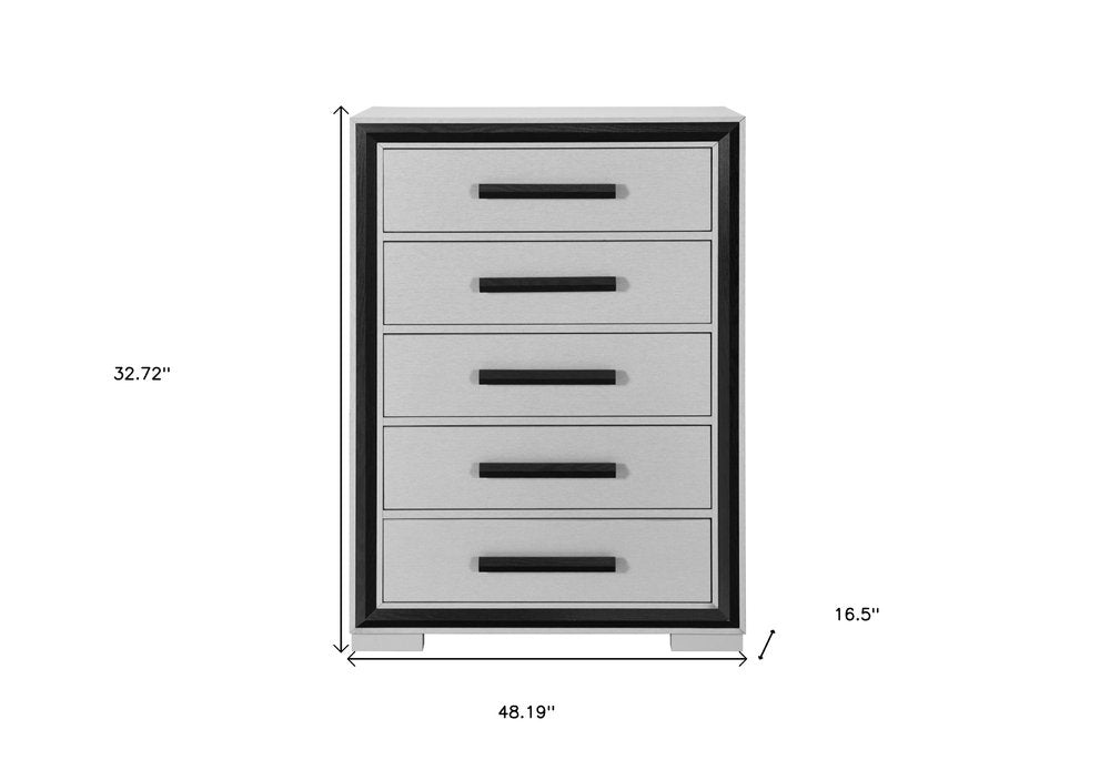 48" Gray And Black Wood Five Drawer Dresser HomeRoots