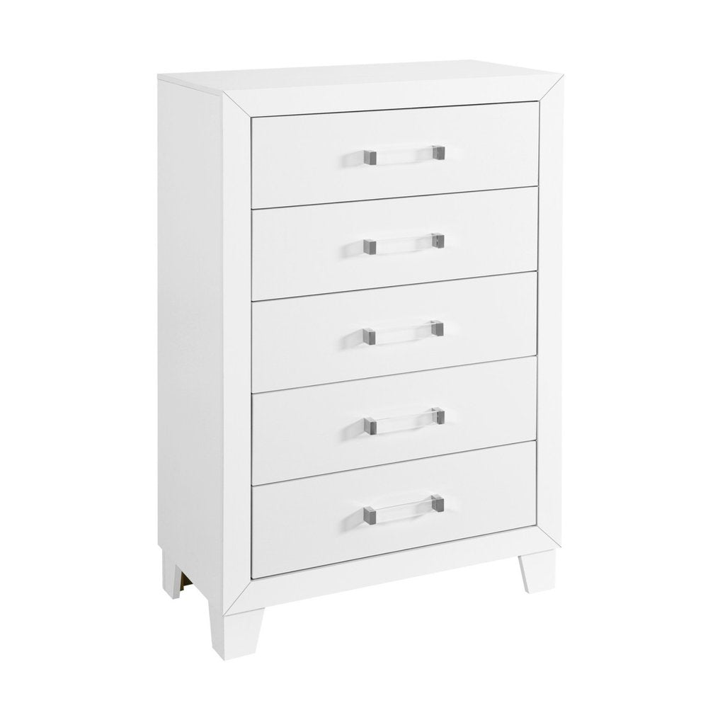 31" White Wood Five Drawer Dresser — view 2