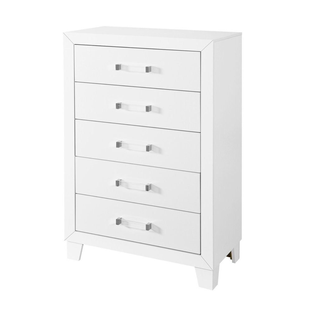31" White Wood Five Drawer Dresser — view 3