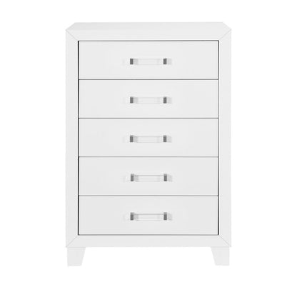 49" White Wood Five Drawer Dresser