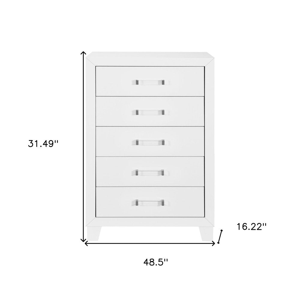 49" White Wood Five Drawer Dresser HomeRoots
