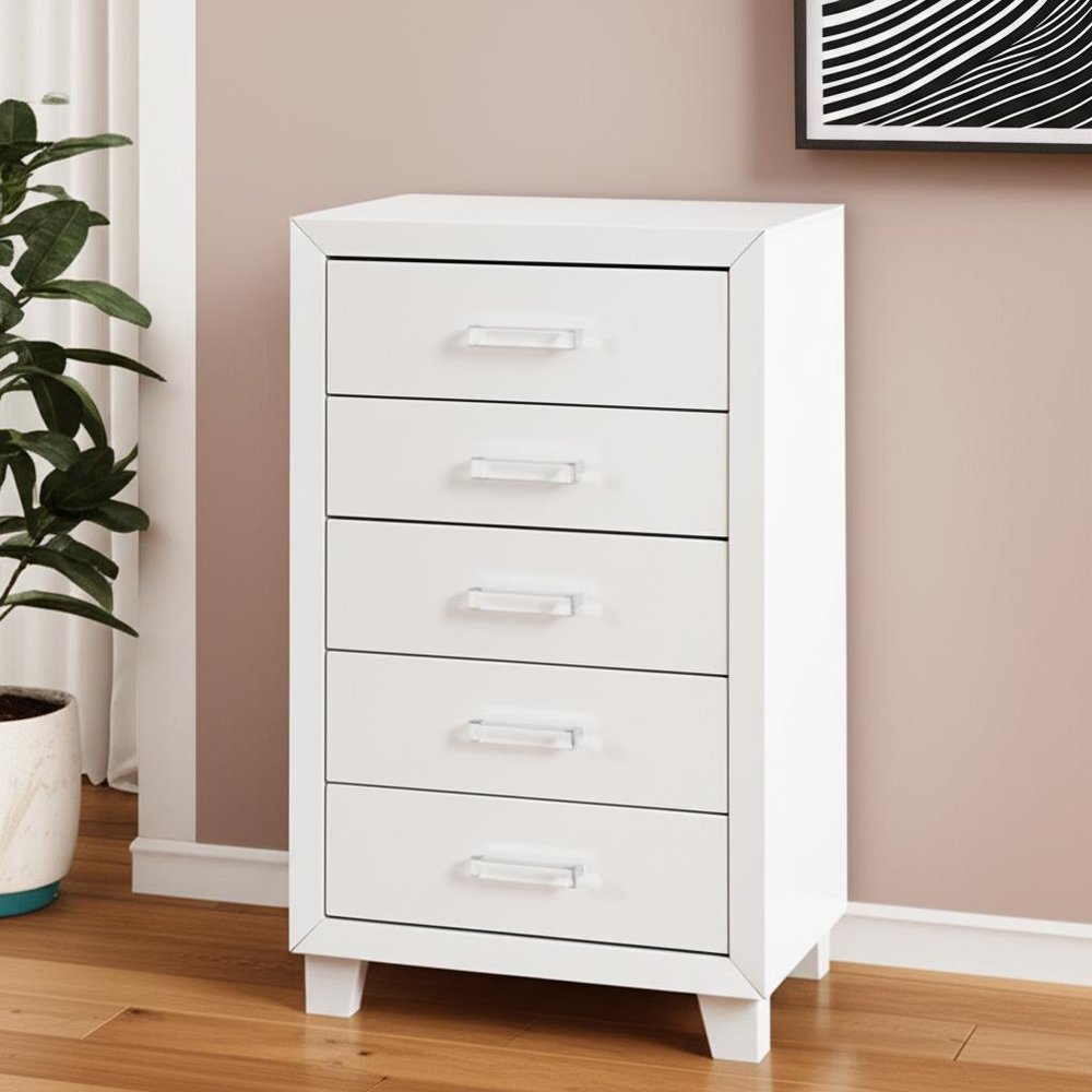 49" White Wood Five Drawer Dresser HomeRoots