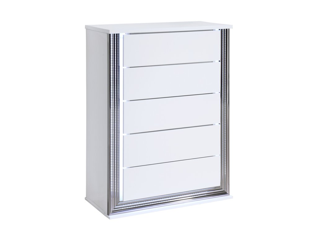 49" White Wood Lighted Five Drawer Dresser HomeRoots