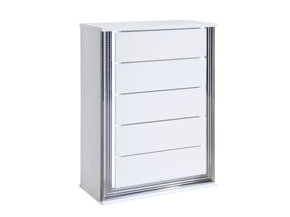 49" White Wood Lighted Five Drawer Dresser HomeRoots