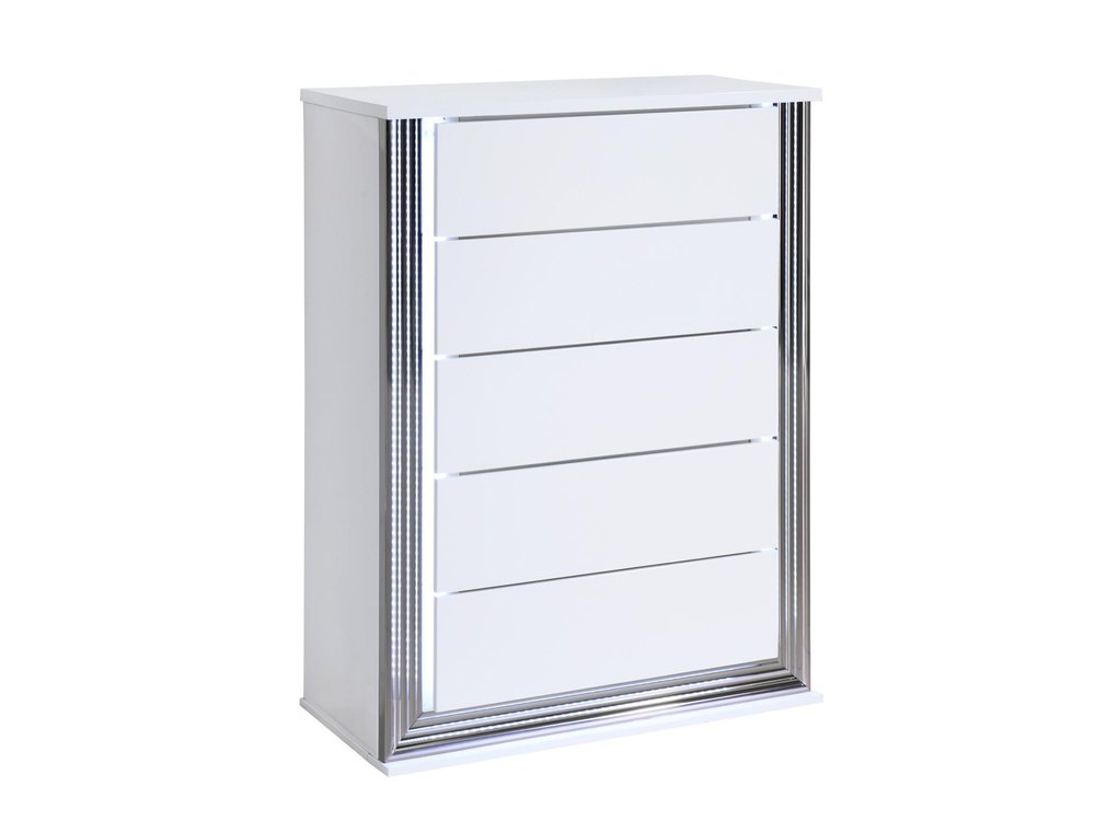 49" White Wood Lighted Five Drawer Dresser HomeRoots