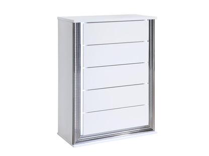 49" White Wood Lighted Five Drawer Dresser HomeRoots