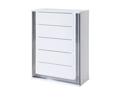 49" White Wood Lighted Five Drawer Dresser HomeRoots