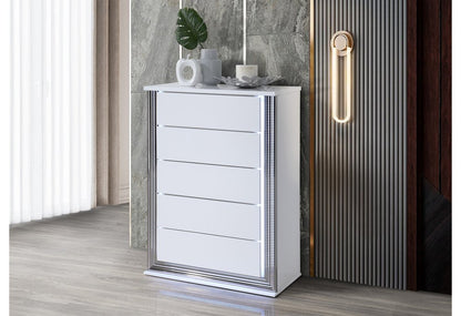 49" White Wood Lighted Five Drawer Dresser HomeRoots