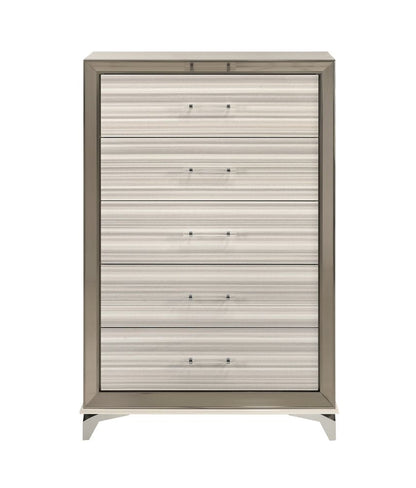 35" White And Silver Wood Five Drawer Dresser