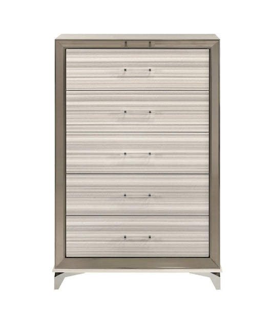 35" White And Silver Wood Five Drawer Dresser