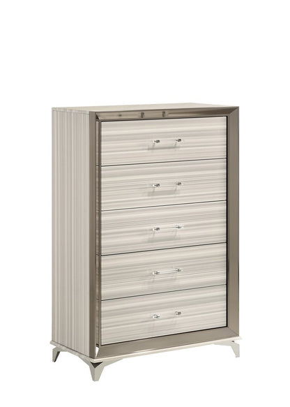 35" White And Silver Wood Five Drawer Dresser