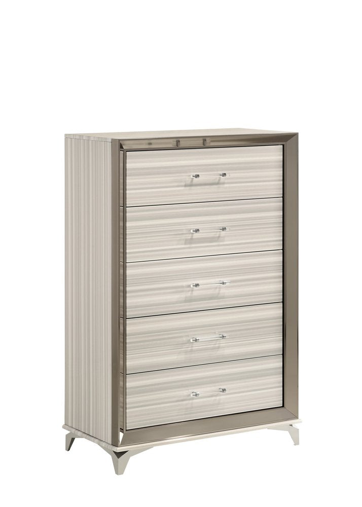 53" Beige And White Wood Lighted Five Drawer Dresser — view 2