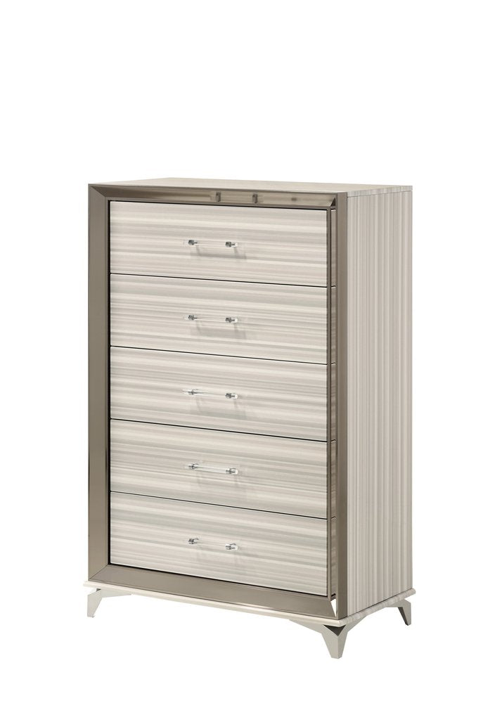 53" Beige And White Wood Lighted Five Drawer Dresser — view 3