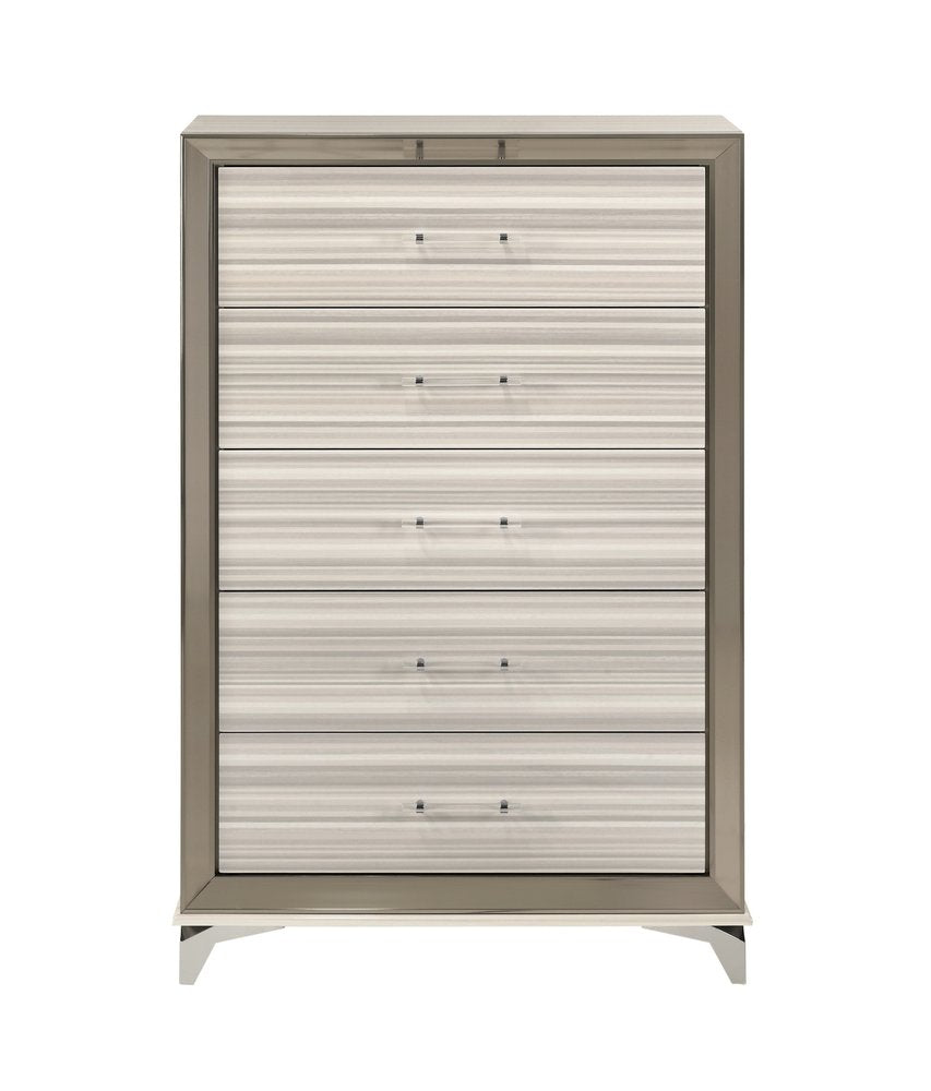 53" Beige And White Wood Lighted Five Drawer Dresser HomeRoots