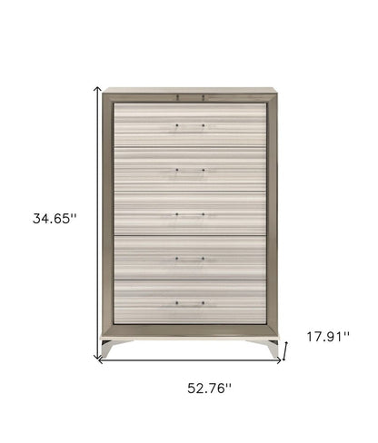 53" Beige And White Wood Lighted Five Drawer Dresser HomeRoots