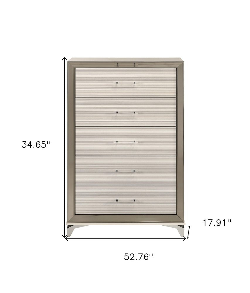 53" Beige And White Wood Lighted Five Drawer Dresser HomeRoots