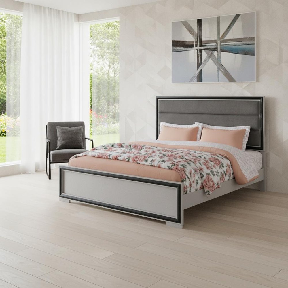 Gray Ribbed Texture Wood And Upholstery Full Bed Frame HomeRoots