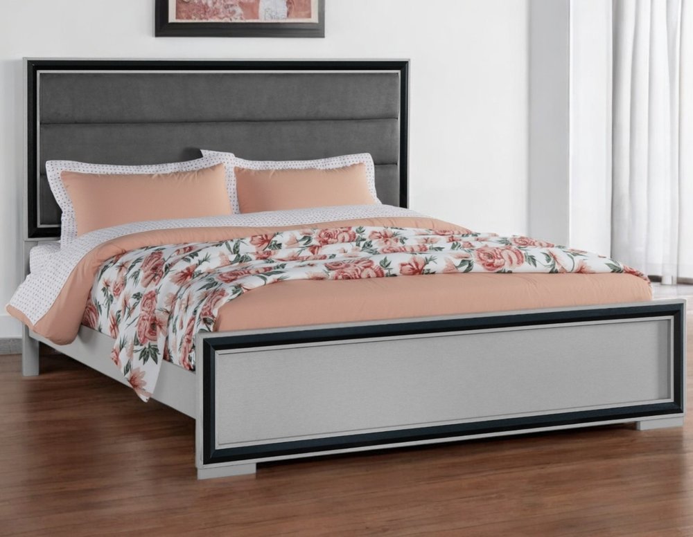 Gray Ribbed Texture Wood And Upholstery King Bed Frame HomeRoots