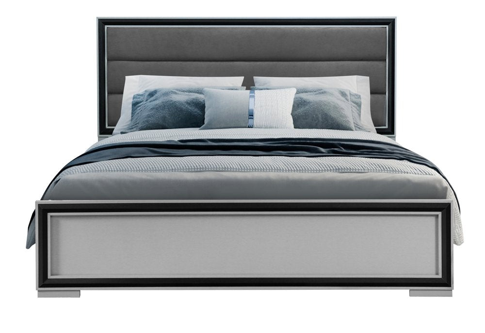 Gray Ribbed Texture Wood And Upholstery King Bed Frame HomeRoots