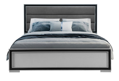 Gray Ribbed Texture Wood And Upholstery King Bed Frame HomeRoots