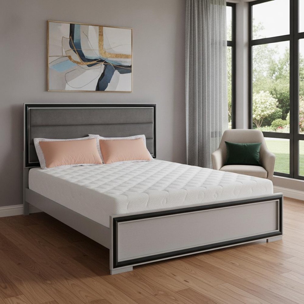 Gray Ribbed Texture Wood And Upholstery King Bed Frame HomeRoots