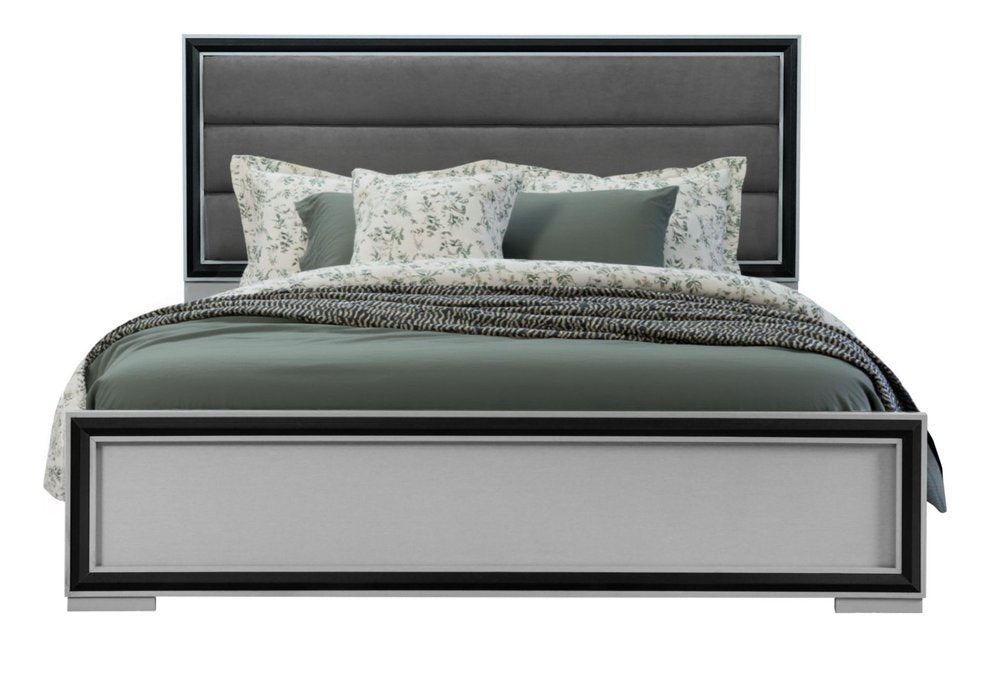 Gray Ribbed Texture Wood And Upholstery King Bed Frame HomeRoots
